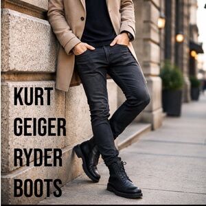 NWOB $265 Kurt Geiger London Ryder Men’s Black Leather Lace-Up Boots